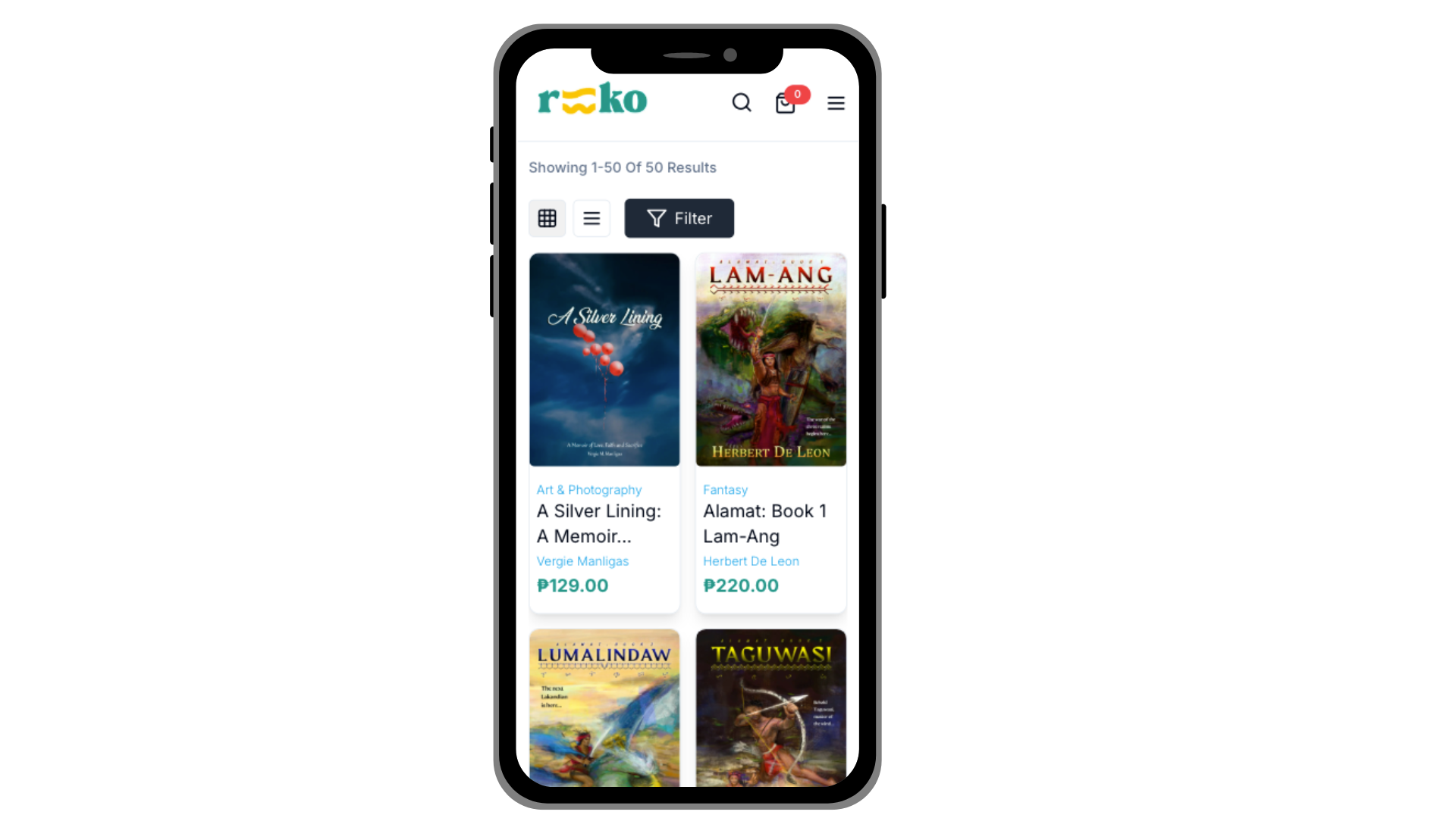 REKO app mobile screen showing Filipino-authored books