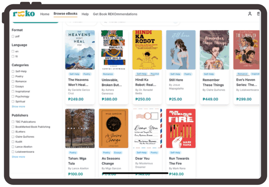 The REKO catalog on a tablet